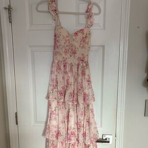 Windsor Pink Floral Tiered Maxi Dress